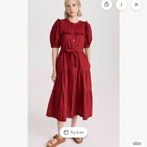 Sea New York Button Down Red Midi Dress